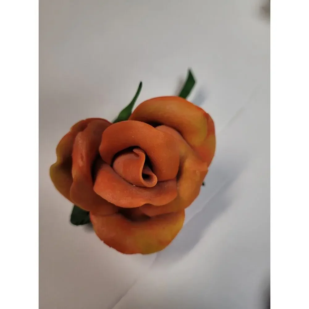 Red Ceramic Rose Figurine Handpainted & Two Resin Rose Magnets Decor